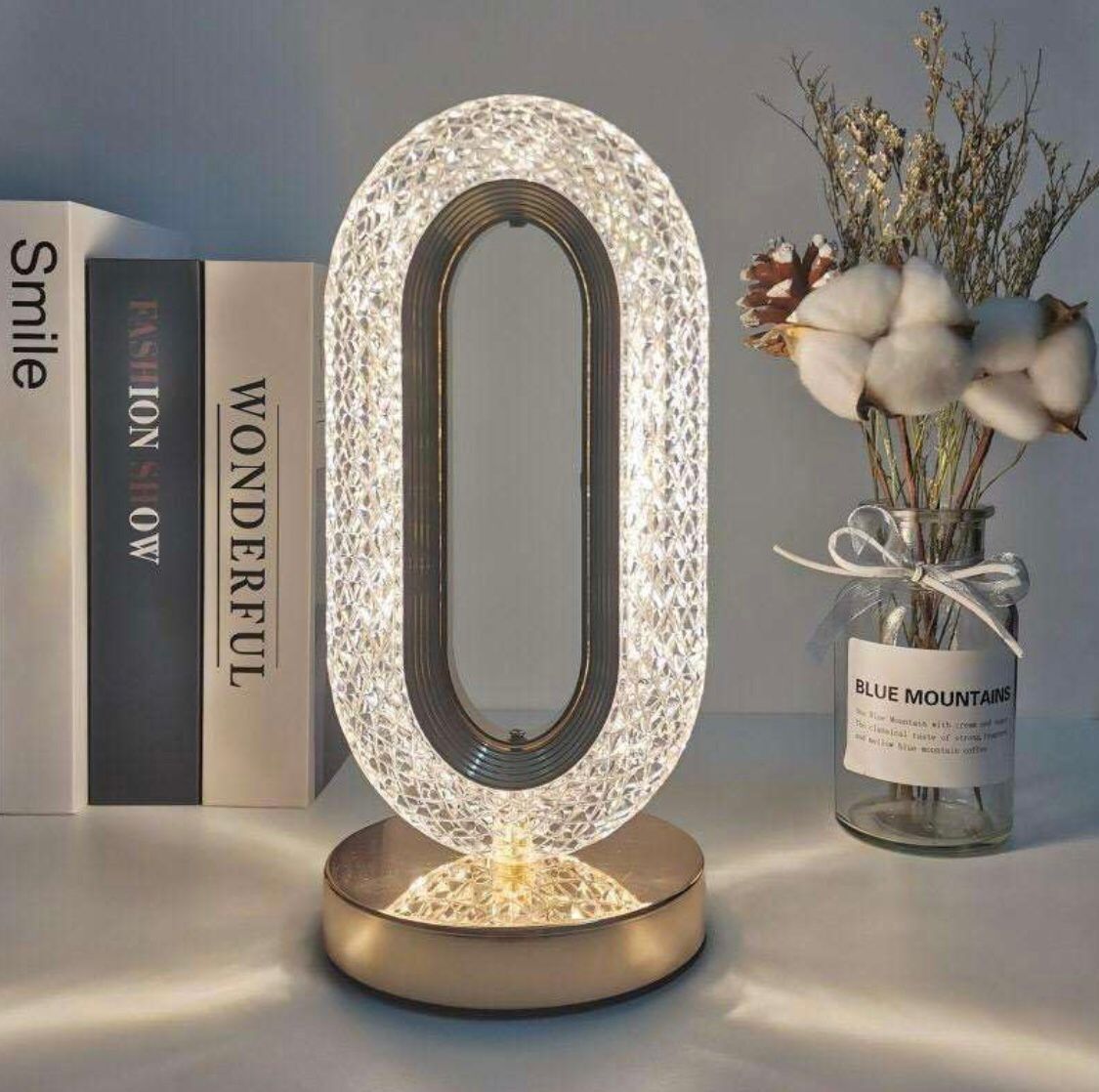 Homely Oval Crystal Stand Night Lamp| LED Touch Night lamp | Decorative Bedside Desk Lamp |Table Night Lamp | 3 Colors Changing Led Crystal