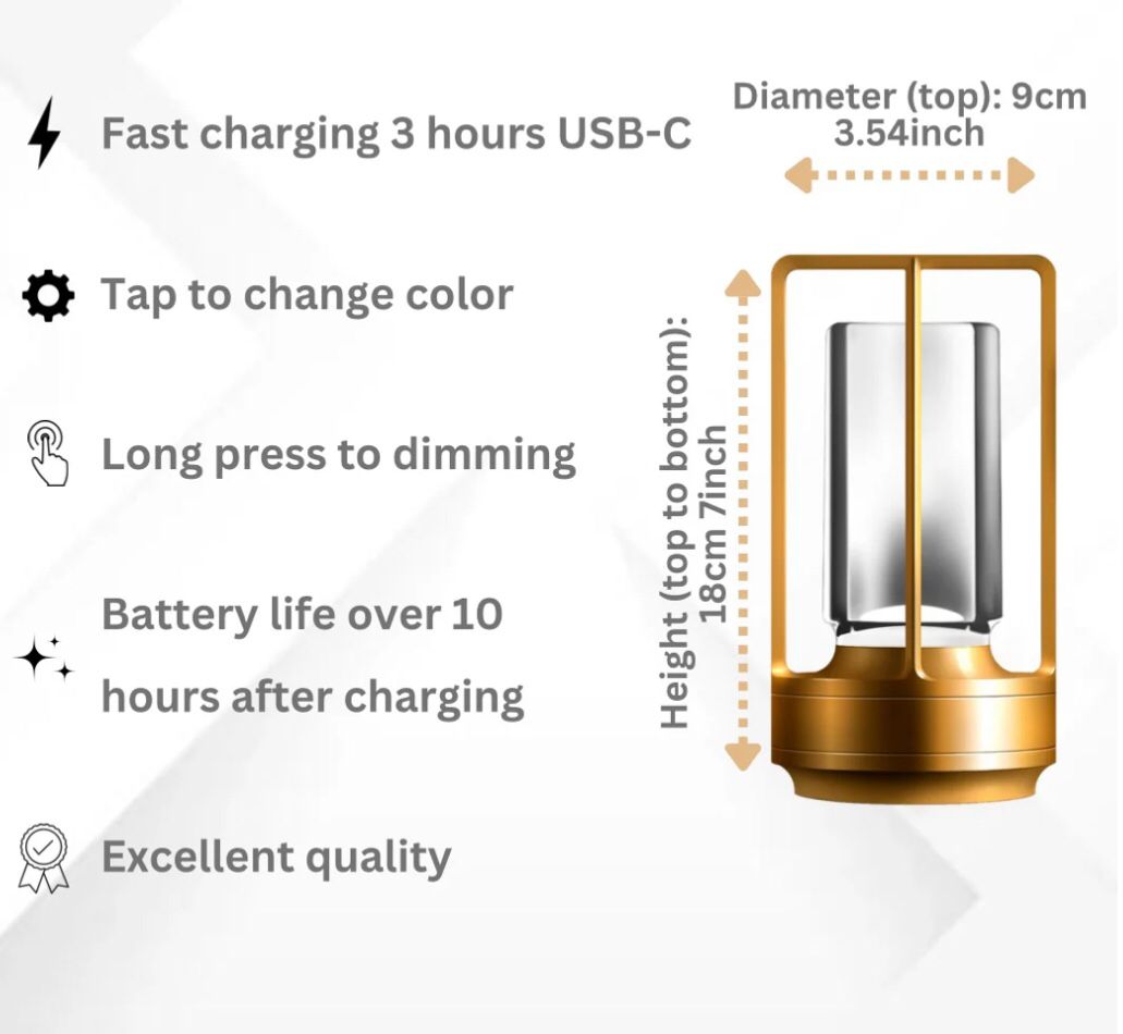 Homely Table Lamp •Swedish design •Touch technology •Rechargeable & wireless •Dimmer in 3 levels